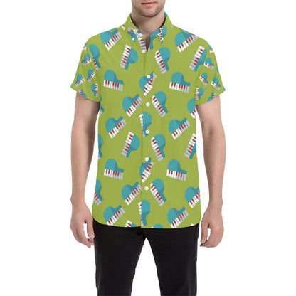 Piano Pattern Print Design 03 Men's Short Sleeve Button Up Shirt