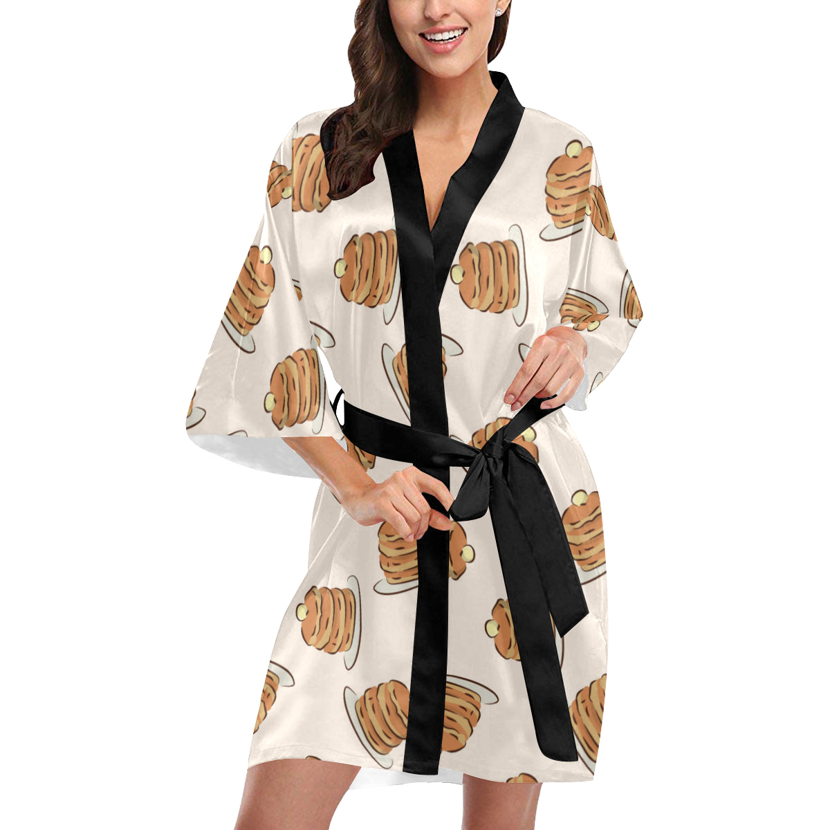 Pancake Pattern Print Design A01 Women's Short Kimono