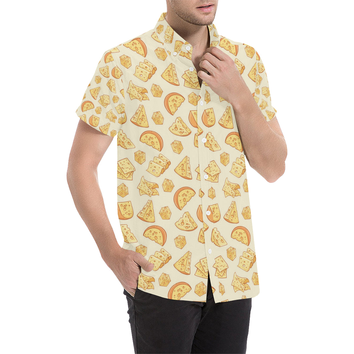 Cheese Pattern Print Design 01 Men's Short Sleeve Button Up Shirt