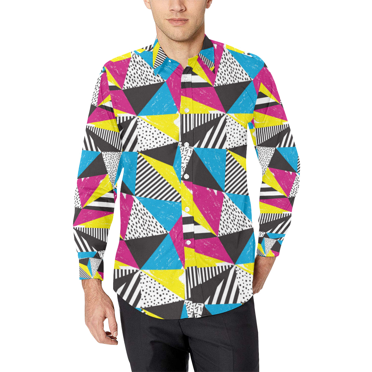 80s Pattern Print Design 2 Men's Long Sleeve Shirt