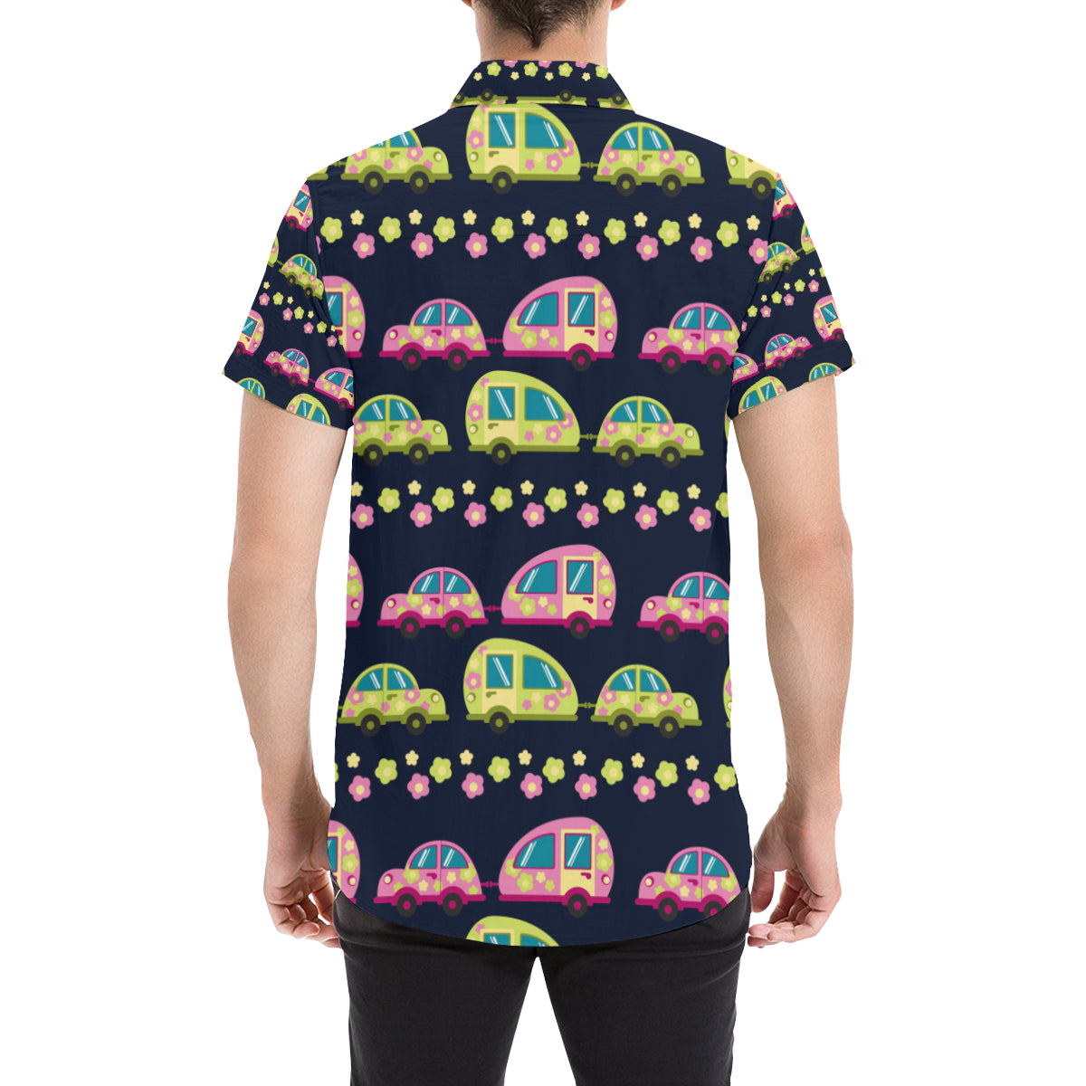 Camper Cute Camping Design No 3 Print Men's Short Sleeve Button Up Shirt