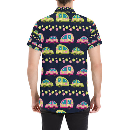 Camper Cute Camping Design No 3 Print Men's Short Sleeve Button Up Shirt