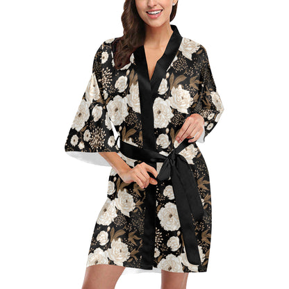 Peony Pattern Print Design A02 Women's Short Kimono