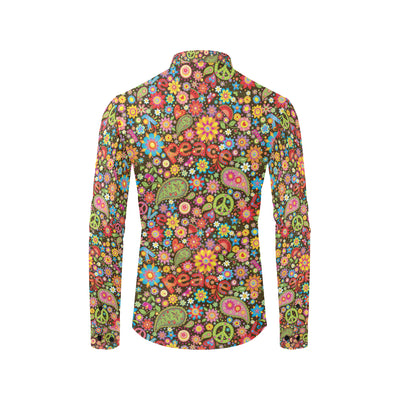 Flower Power Peace Paisley Themed Print Men's Long Sleeve Shirt