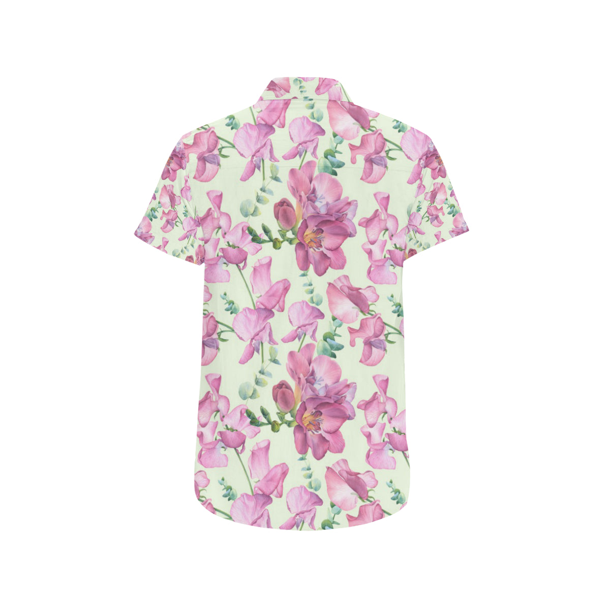 Peony Pattern Print Design PE011 Men's Short Sleeve Button Up Shirt