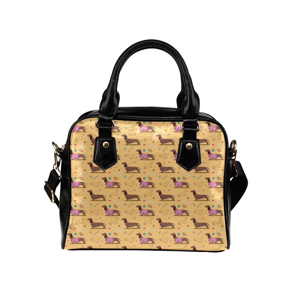 Dachshund Pattern Print Design 07 Shoulder Handbag