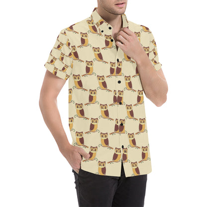 Owl Pattern Print Design A07 Men's Short Sleeve Button Up Shirt