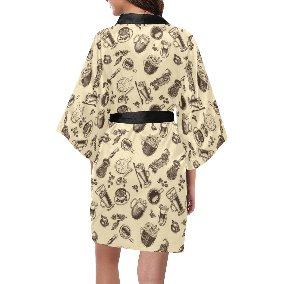 Coffee Pattern Print Design 05 Women's Short Kimono
