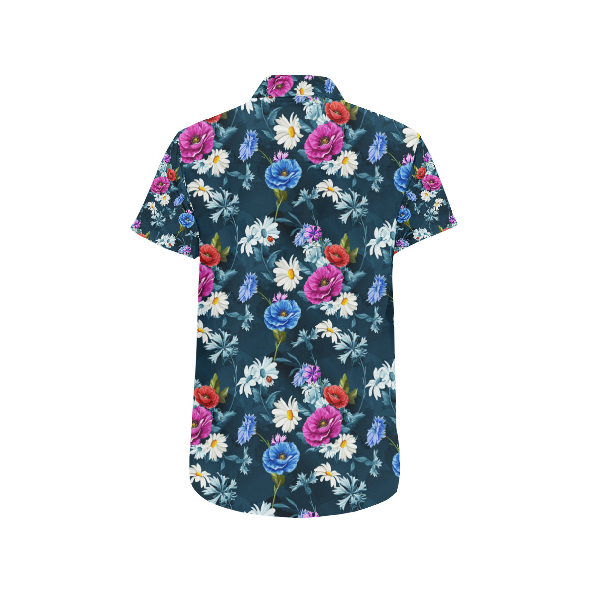 Floral Blue Themed Print Men's Short Sleeve Button Up Shirt