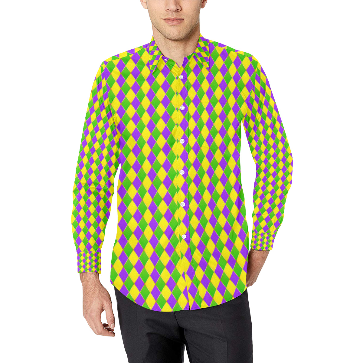 Mardi Gras Pattern Print Design 01 Men's Long Sleeve Shirt