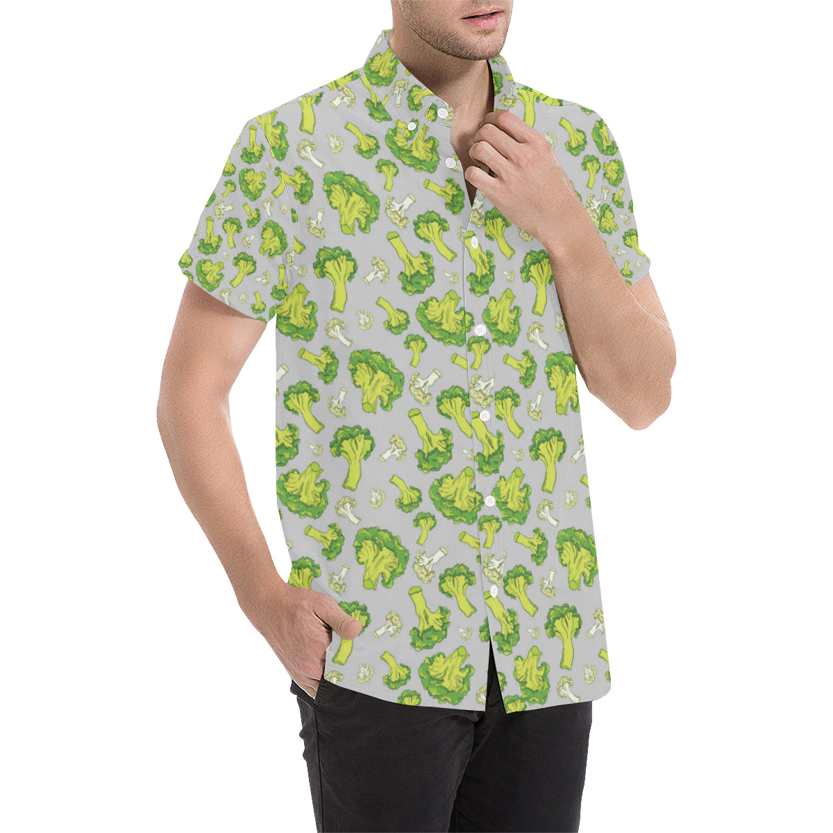 Broccoli Pattern Print Design 03 Men's Short Sleeve Button Up Shirt