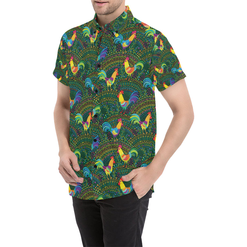 Rooster Pattern Print Design A01 Men's Short Sleeve Button Up Shirt