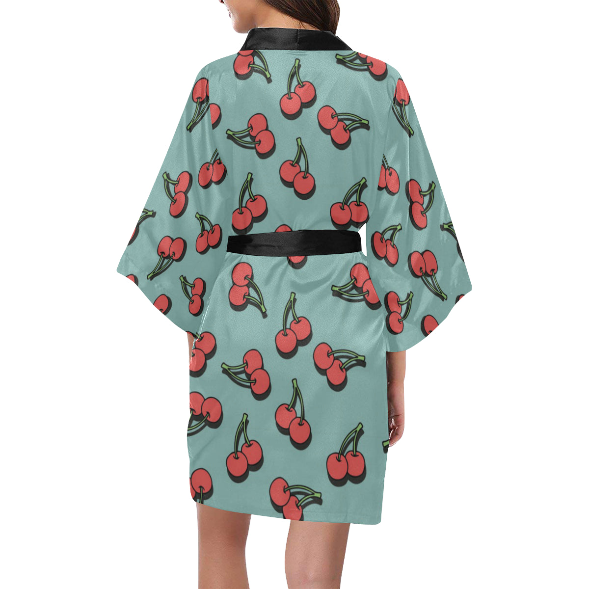 Cherry Pattern Print Design CH03 Women's Short Kimono