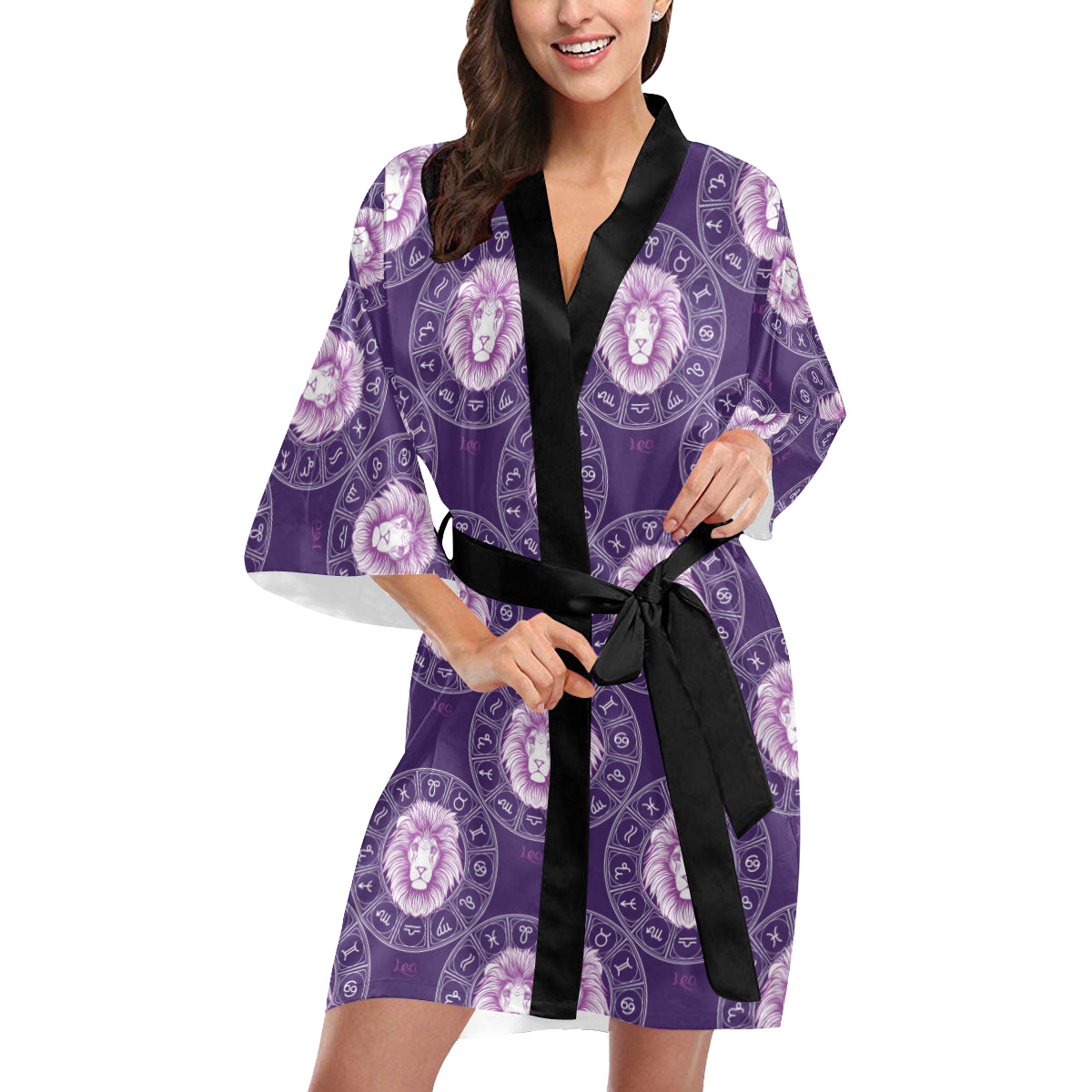 Leo Pattern Print Design 04 Women's Short Kimono