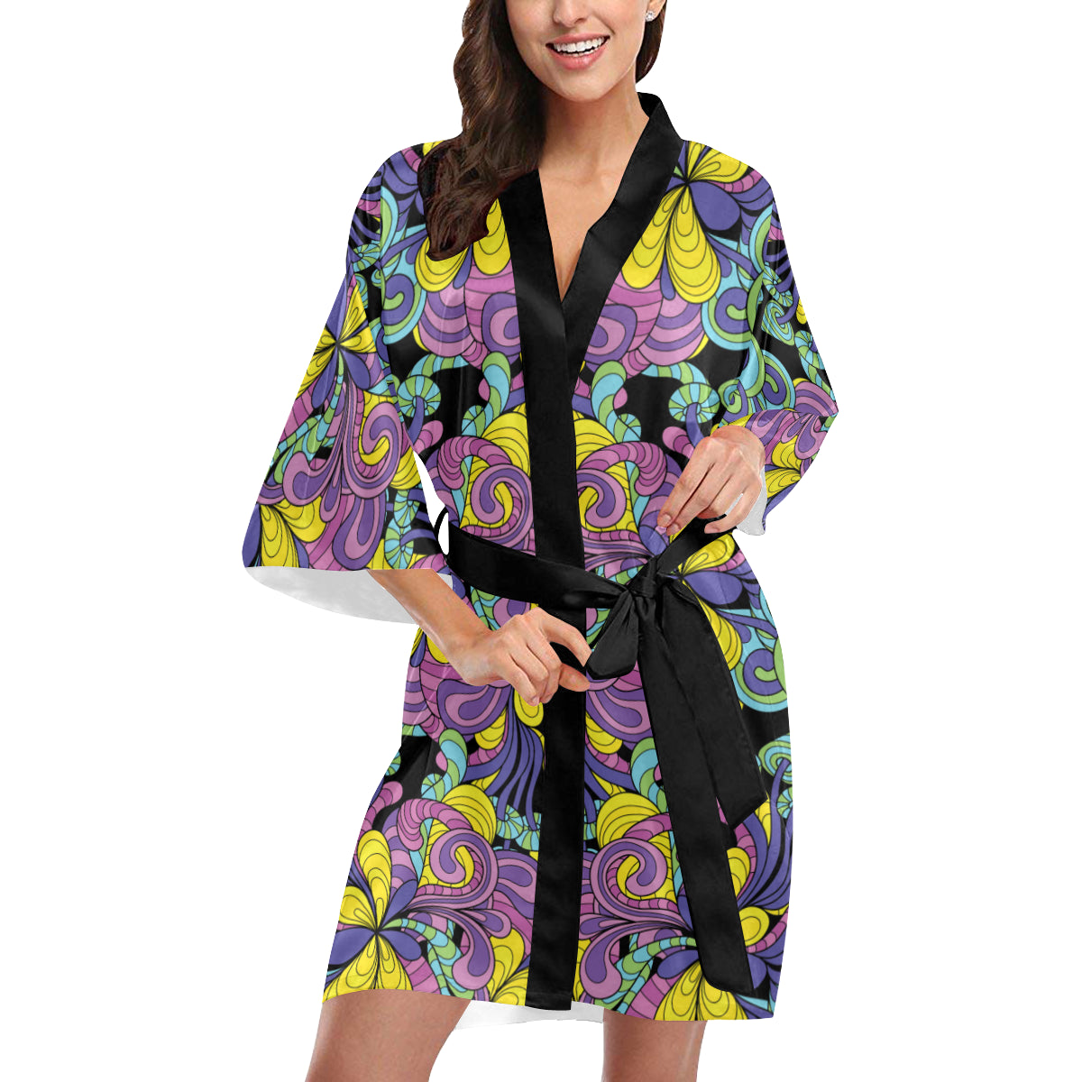 Psychedelic Pattern Print Design A04 Women's Short Kimono