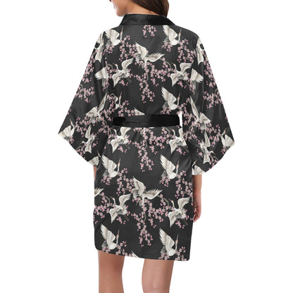 Crane Pattern Print Design 01 Women's Short Kimono