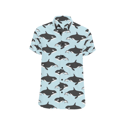 Killer Whale Pattern Print Design 01 Men's Short Sleeve Button Up Shirt