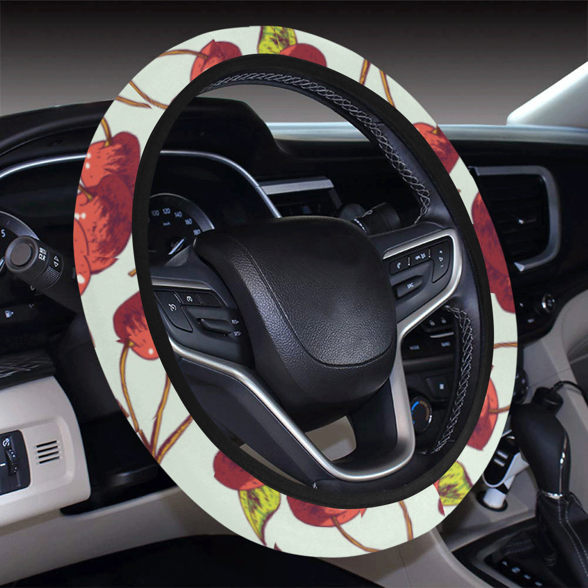 Cherry Hand Draw Steering Wheel Cover with Elastic Edge