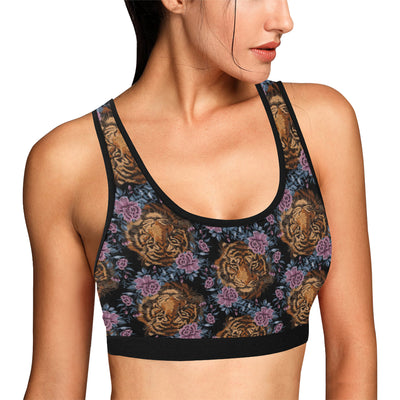 Tiger Head Floral Sports Bra