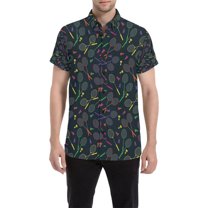 Badminton Pattern Print Design 04 Men's Short Sleeve Button Up Shirt