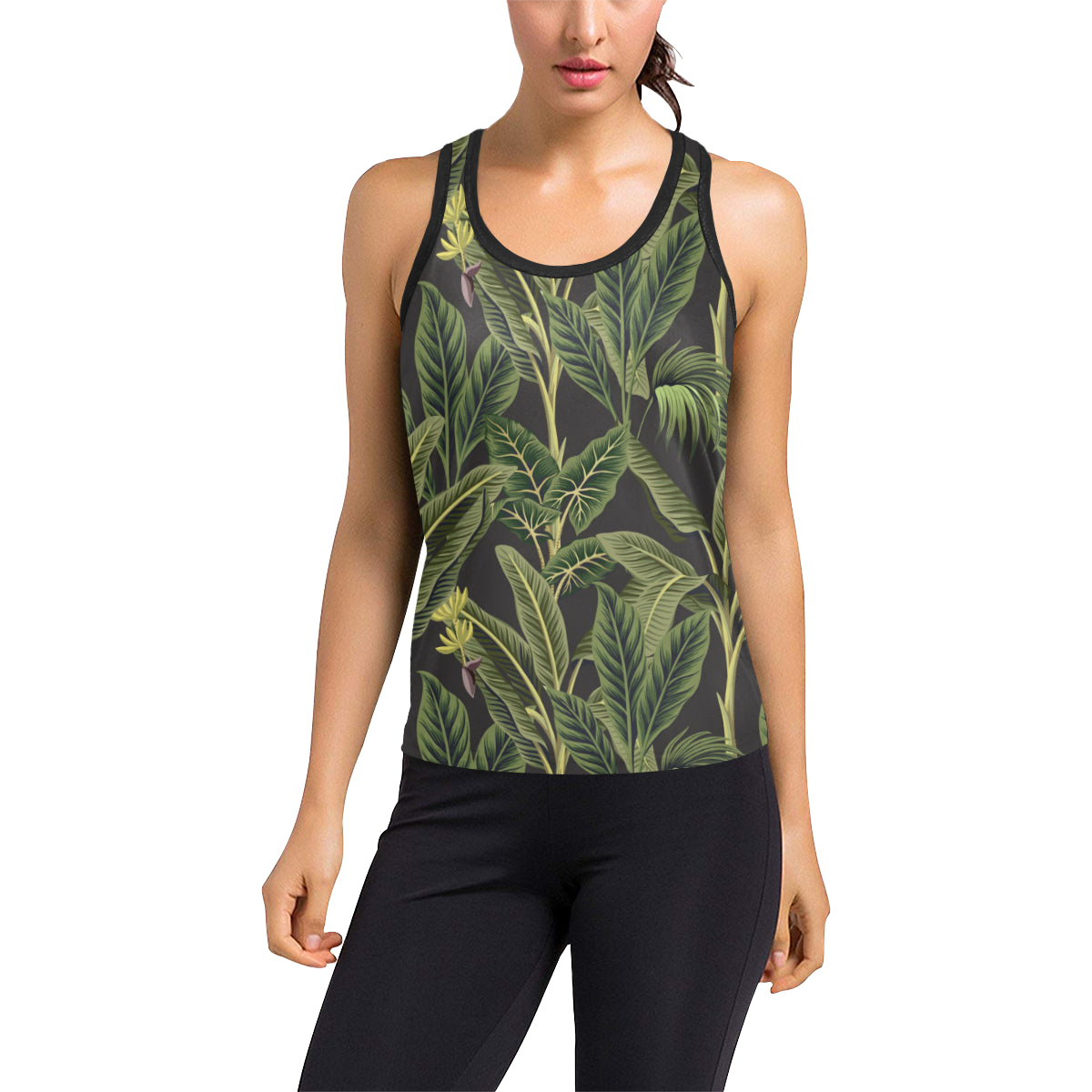 Banana Leaf Pattern Print Design BL04 Women's Racerback Tank Top