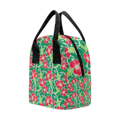 Red Hibiscus Pattern Print Design HB019 Insulated Lunch Bag