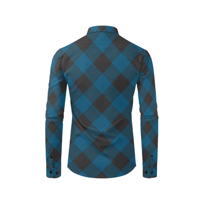 Plaid Blue Pattern Print Design A04 Men's Long Sleeve Shirt