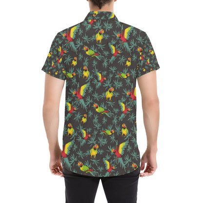 Parrot Themed Print Men's Short Sleeve Button Up Shirt