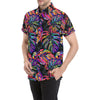 Neon Color Tropical Palm Leaves Men's Short Sleeve Button Up Shirt