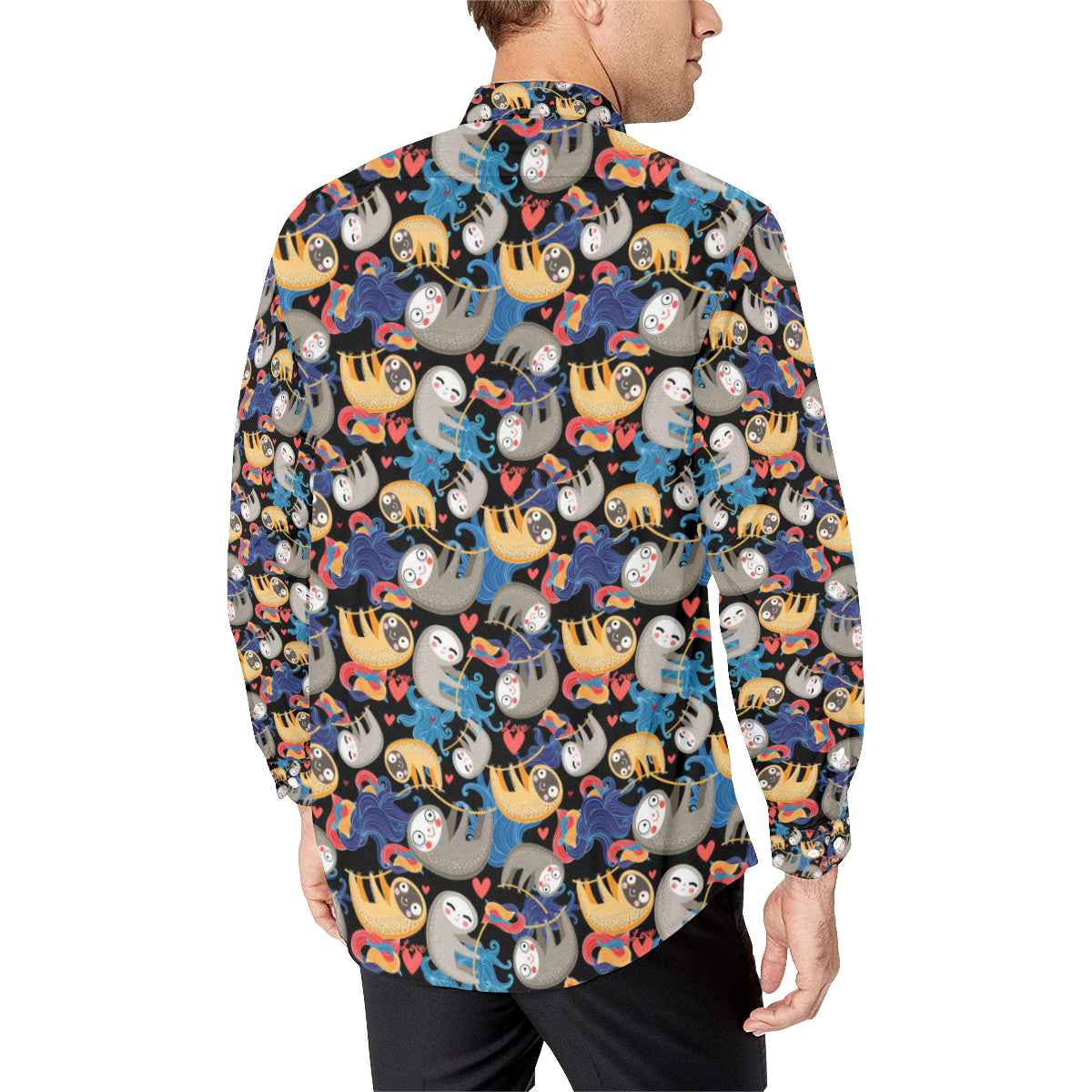 Sloth Cartoon Design Themed Print Men's Long Sleeve Shirt