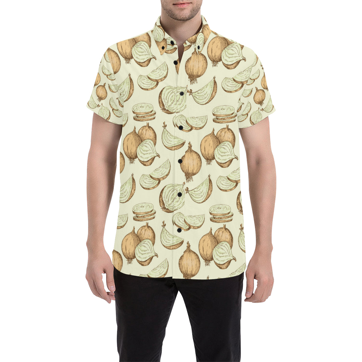 Onion Pattern Print Design A02 Men's Short Sleeve Button Up Shirt