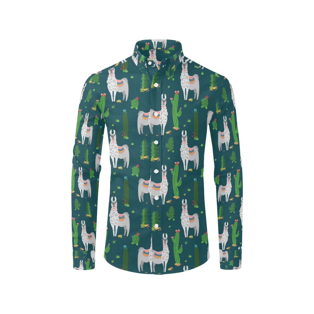 Llama Cactus Pattern Print Design 013 Men's Long Sleeve Shirt
