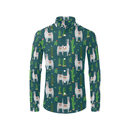 Llama Cactus Pattern Print Design 013 Men's Long Sleeve Shirt