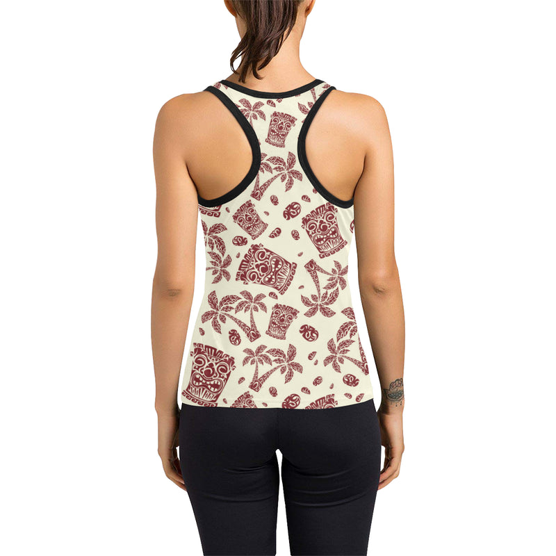 Tiki Tribal Mask Palm Tree Women's Racerback Tank Top