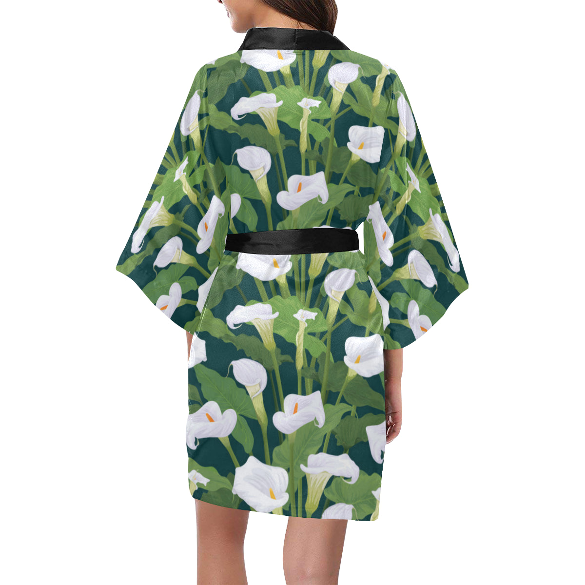 Lily Pattern Print Design 04 Women's Short Kimono