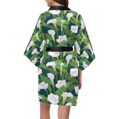 Lily Pattern Print Design 04 Women's Short Kimono