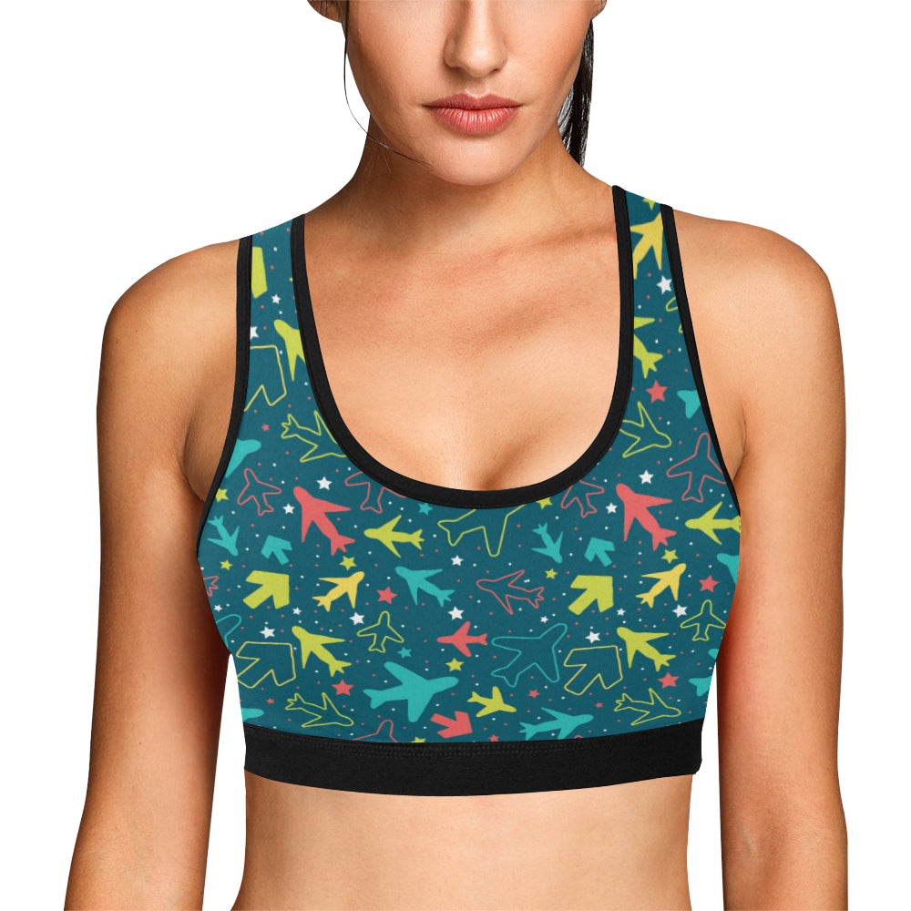 Airplane Pattern Print Design 05 Sports Bra