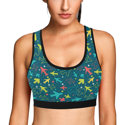 Airplane Pattern Print Design 05 Sports Bra
