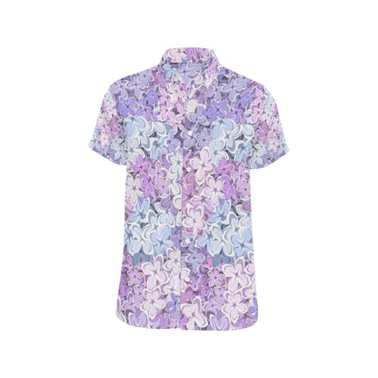 Lilac Pattern Print Design LI01 Men's Short Sleeve Button Up Shirt