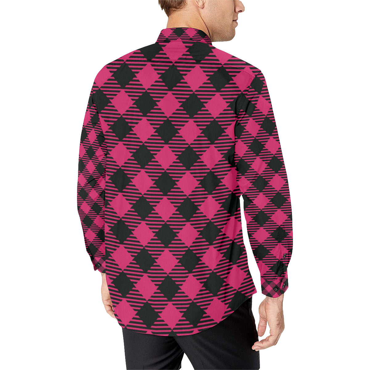 Buffalo check Pink Pattern Print Design 01 Men's Long Sleeve Shirt