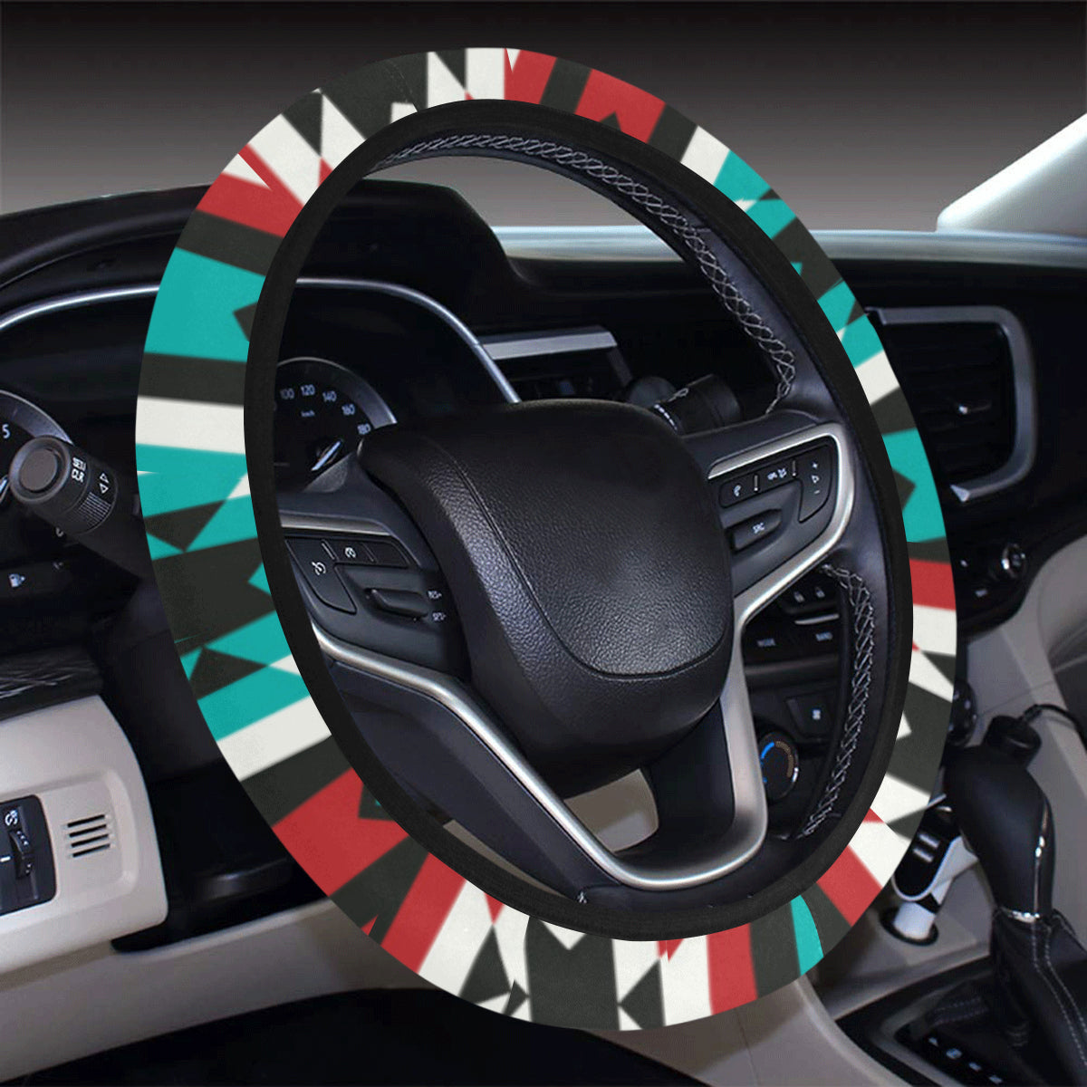 Native Pattern Print Design A08 Steering Wheel Cover with Elastic Edge