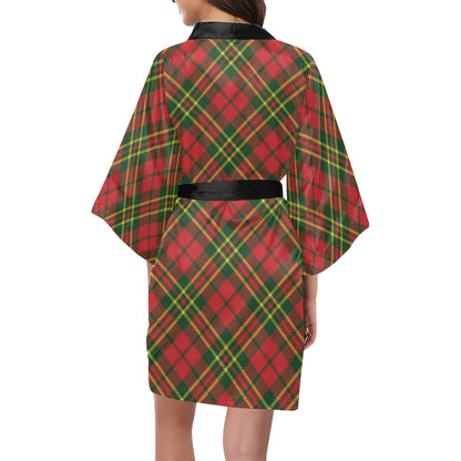 Plaid Holiday Pattern Print Design A01 Women's Short Kimono