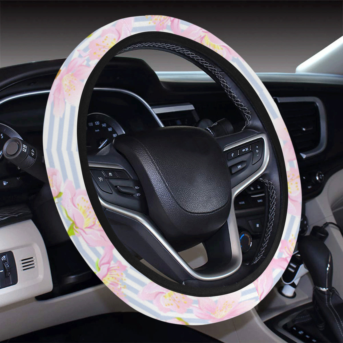 Pink Cherry Blossom Sakura Steering Wheel Cover with Elastic Edge