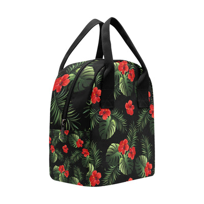 Red Hibiscus Tropical Insulated Lunch Bag