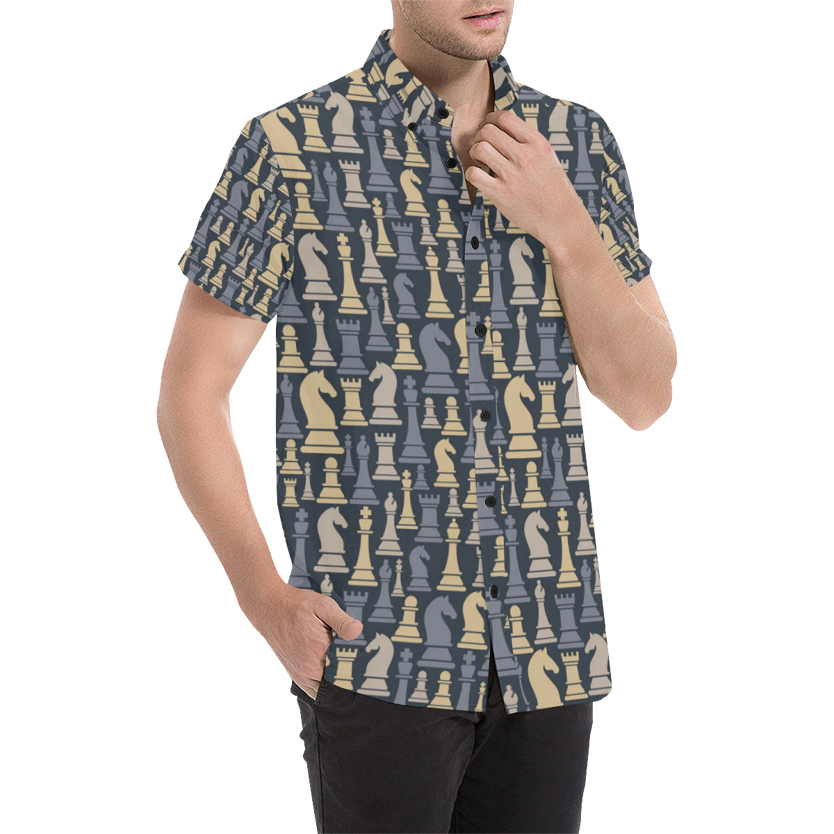 Chess Pattern Print Design 04 Men's Short Sleeve Button Up Shirt