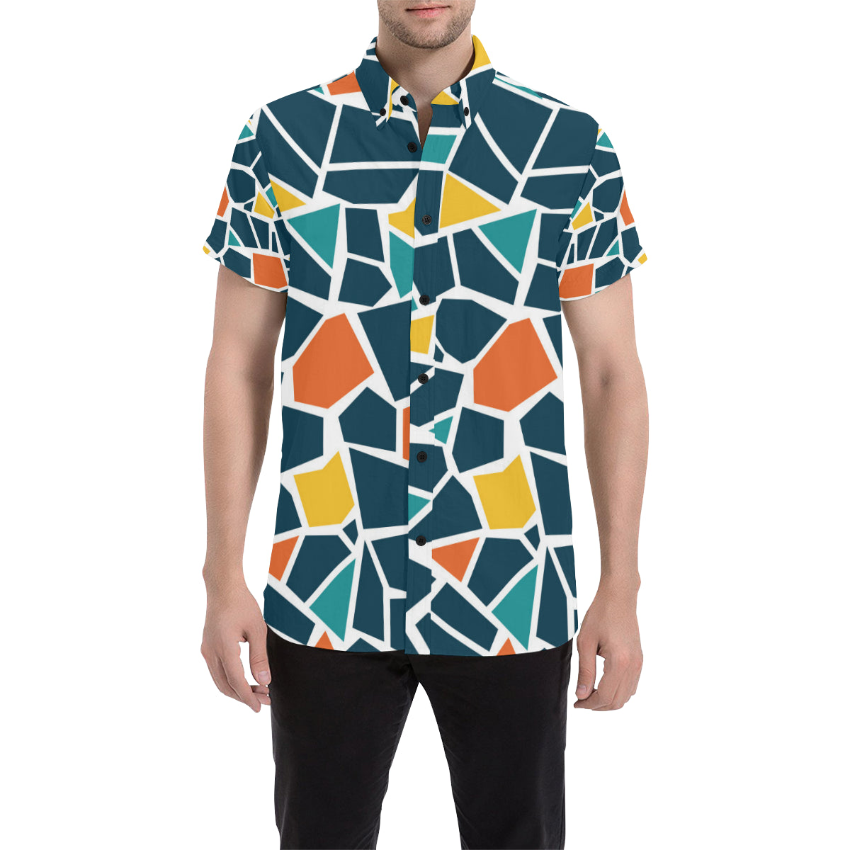 Mosaic Pattern Print Design 02 Men's Short Sleeve Button Up Shirt