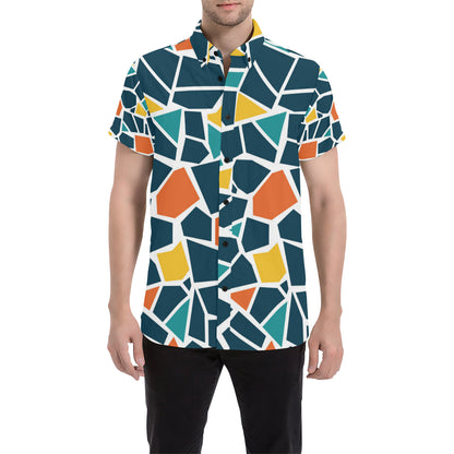 Mosaic Pattern Print Design 02 Men's Short Sleeve Button Up Shirt