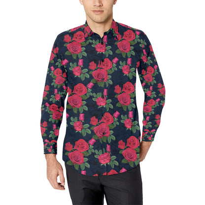 Rose Pattern Print Design A04 Men's Long Sleeve Shirt