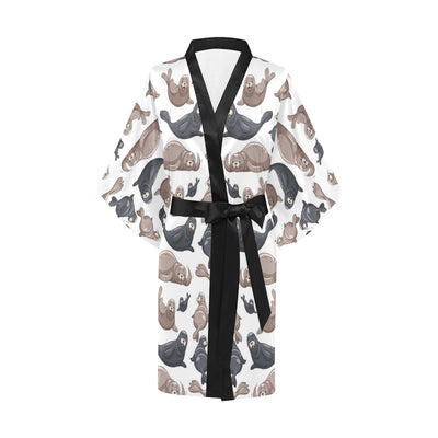 Sea Lion Pattern Print Design 02 Women's Short Kimono