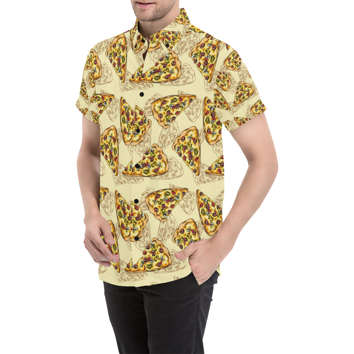 Pizza Pattern Print Design A01 Men's Short Sleeve Button Up Shirt